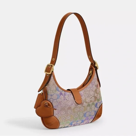 Coach Hamptons Hobo Bag Crystal Signature Jacquard Rainbow Multi - Picture 3 of 4